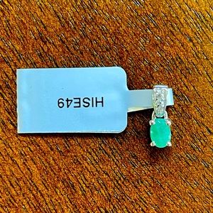 NWT-CARNAIBA BRAZILIAN EMERALD PENDANT W/ZIRCON. Silver. w/Cert of Authenticity!